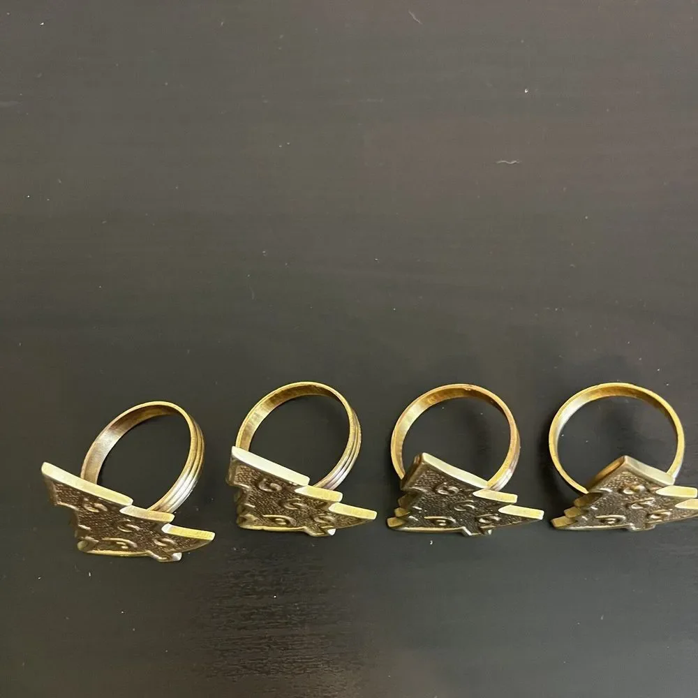 Set of 4‎ Vintage Brass Christmas Tree Napkin Rings